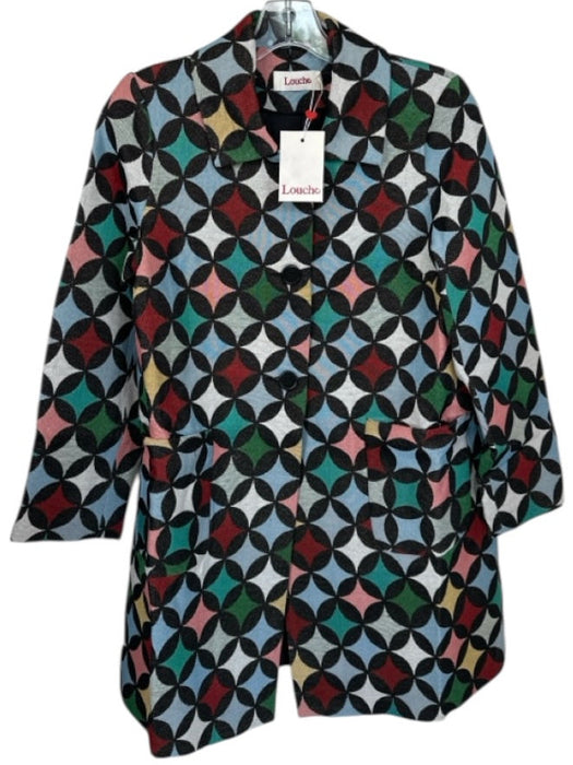 Louche Size 6 Black & Multi Polyester jaquard Circles Button Down Coat Black & Multi / 6