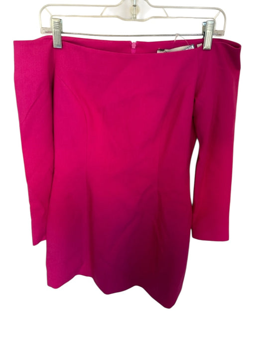 Theo Size S Magenta Viscose Blend Off Shoulder Long Sleeve Back Zip Mini Dress Magenta / S