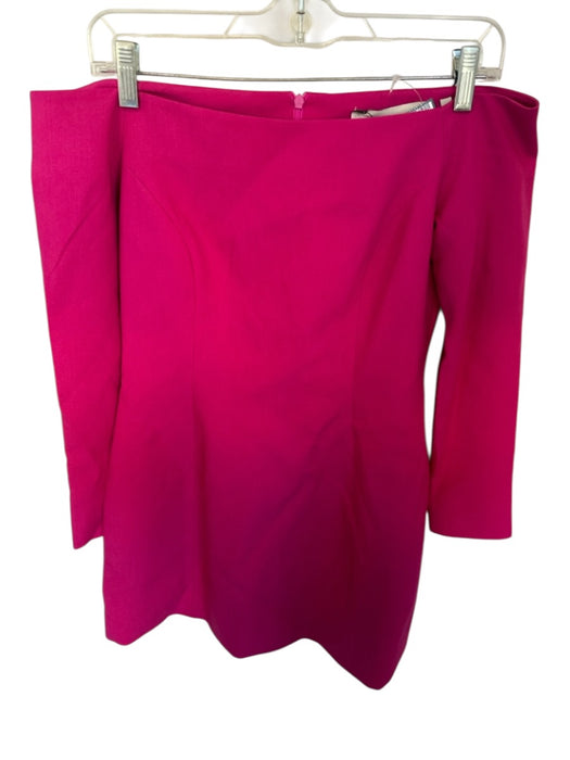 Theo Size S Magenta Viscose Blend Off Shoulder Long Sleeve Back Zip Mini Dress Magenta / S