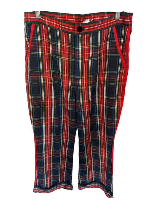 Pink City Prints Size M Red & Blue Cotton High Waist Plaid Wide Leg Pants Red & Blue / M