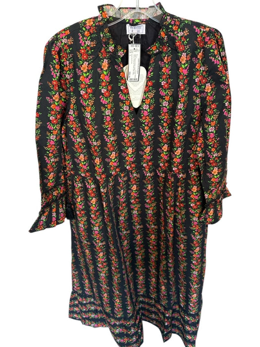 Pink City Prints Size L Black & Green Cotton Long Sleeve Botanical Maxi Dress Black & Green / L