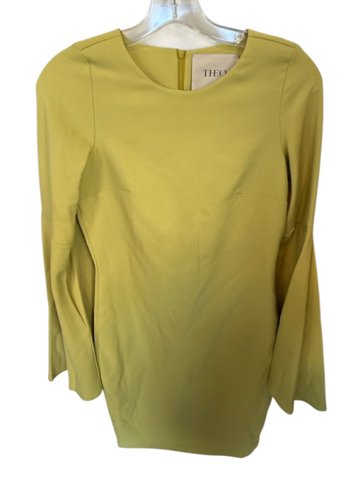 Theo Size S Chartreuse Polyester Blend Long Bell Sleeve Back Zip Midi Dress Chartreuse / S