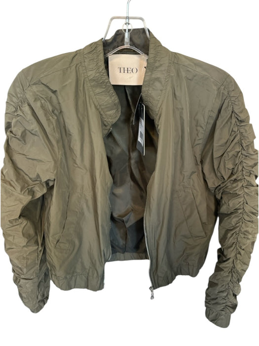 Theo Size M Army Green Polyester Rouched Long Sleeve Bomber Jacket Army Green / M
