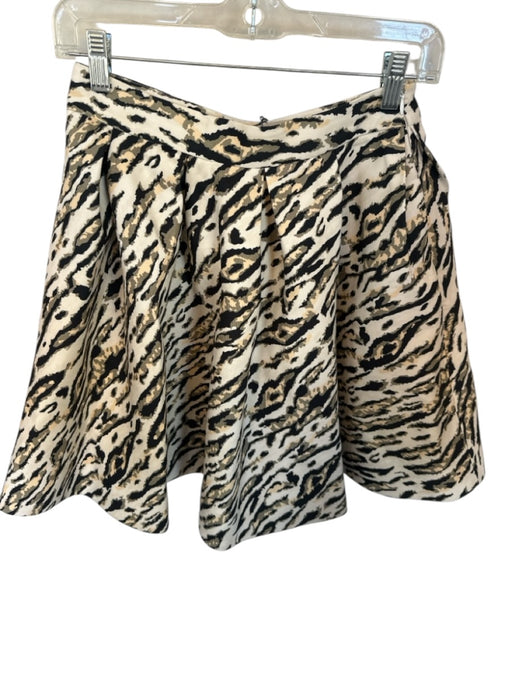 Theo Size M Cream & Green Polyester High Waist Animal Print Pleat Detail Skirt Cream & Green / M