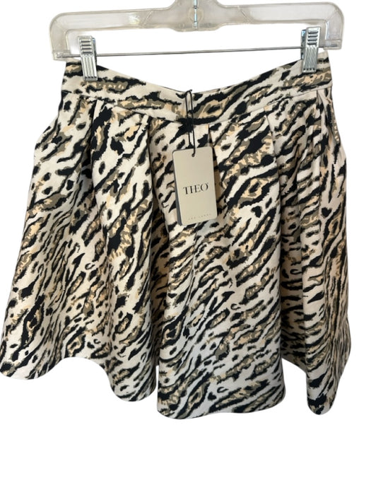 Theo Size M Cream & Green Polyester High Waist Animal Print Pleat Detail Skirt Cream & Green / M
