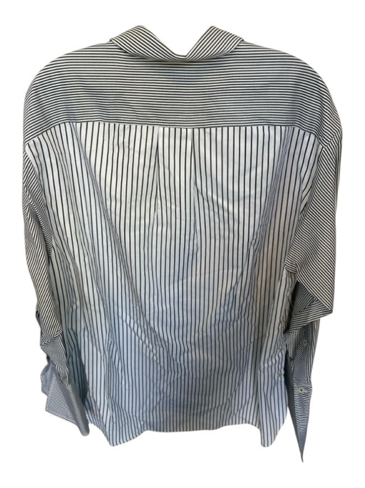 Theo Size M White & Gray Cotton Long Bell Sleeve Striped Front Pocket Top White & Gray / M