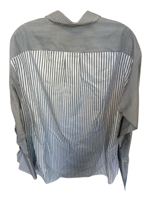 Theo Size M White & Gray Cotton Long Bell Sleeve Striped Front Pocket Top White & Gray / M