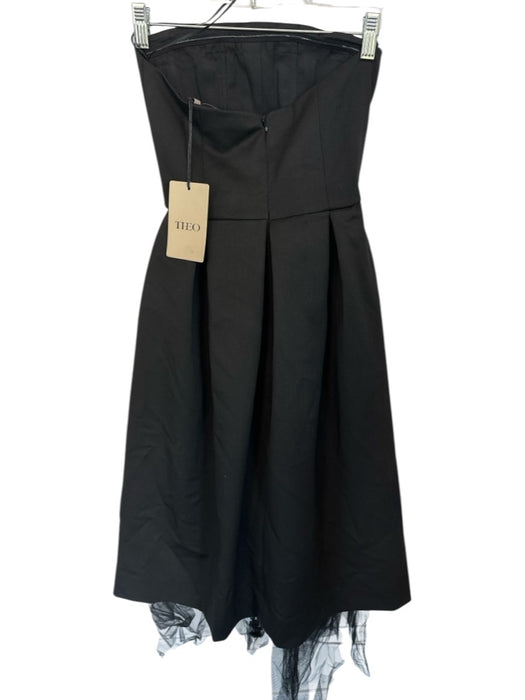 Theo Size S Black Strapless Pleat Detail Tulle Underlayer Tea Length Dress Black / S
