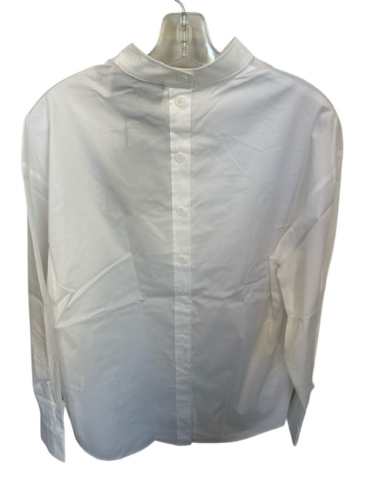 Theo Size M White Cotton Blend Long Sleeve Button Front Button Back Poplin Top White / M
