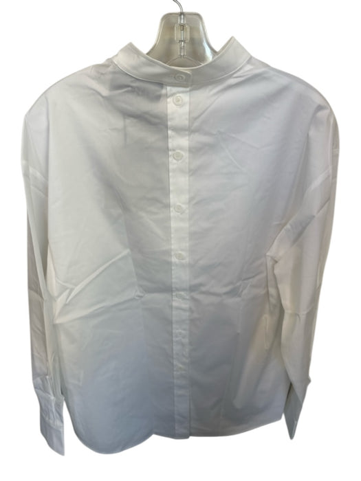 Theo Size M White Cotton Blend Long Sleeve Button Front Button Back Poplin Top White / M