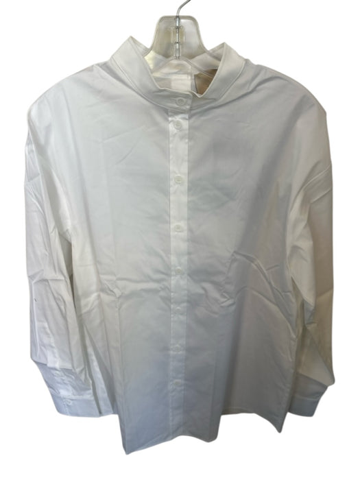 Theo Size M White Cotton Blend Long Sleeve Button Front Button Back Poplin Top White / M