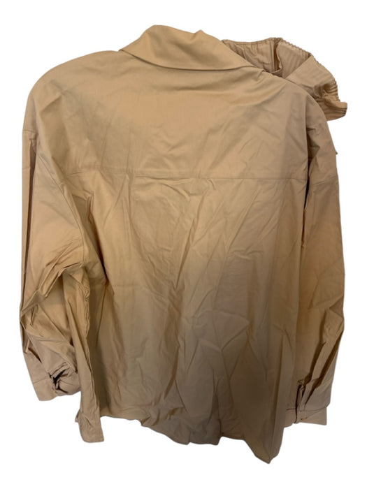 Theo Size L Tan Cotton Blend Long Sleeve Flower Application Button Down Top Tan / L