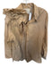 Theo Size L Tan Cotton Blend Long Sleeve Flower Application Button Down Top Tan / L