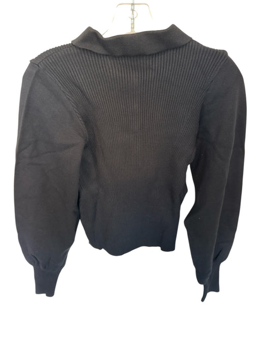Theo Size L Black Viscose Blend Long Balloon Sleeve Ribbed Collar Sweater Black / L