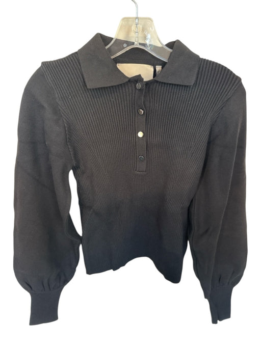 Theo Size L Black Viscose Blend Long Balloon Sleeve Ribbed Collar Sweater Black / L