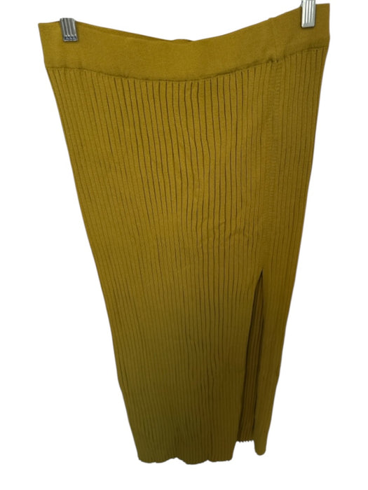 Theo Size M Olive Green Rayon Blend Elastic Waist Ribbed High Slit Midi Skirt Olive Green / M