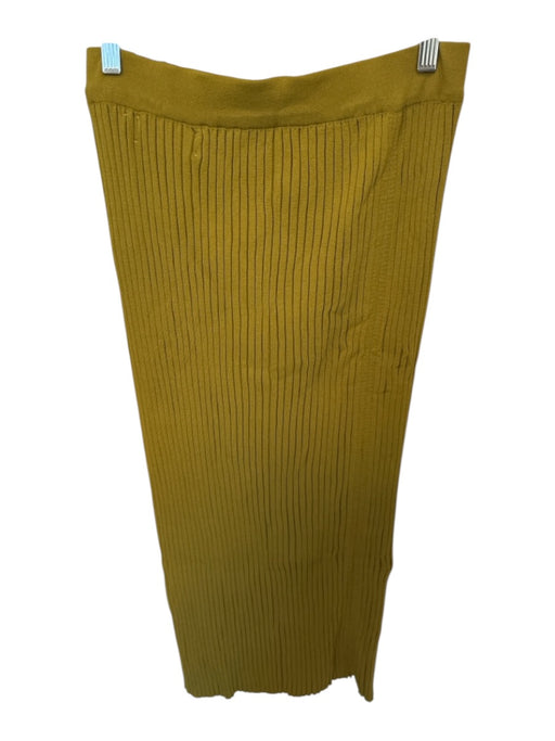 Theo Size M Olive Green Rayon Blend Elastic Waist Ribbed High Slit Midi Skirt Olive Green / M