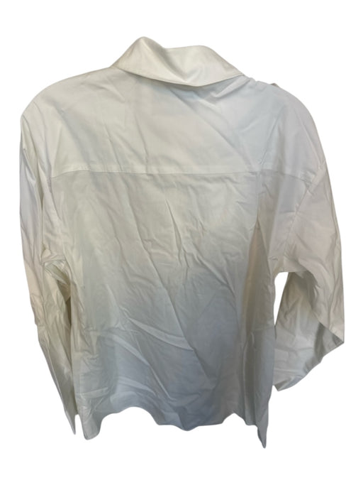 Theo Size XS White Cotton Blend Long Sleeve Flower Application Button Down Top White / XS