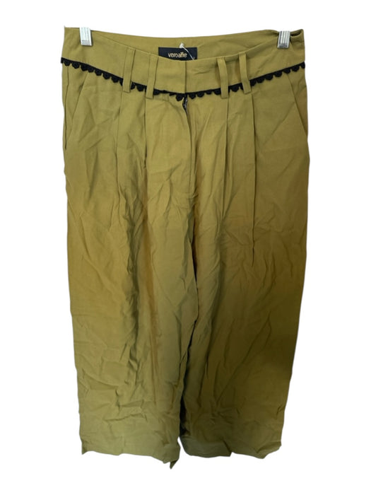 Veroalfie Size 1/S Olive Green & Black Cotton High Waist Lace Detail Pleat Pants Olive Green & Black / 1/S