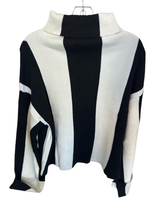 Theo Size L White & Black Viscose Blend Mock Neck Wide Stripe Ribbed Sweater White & Black / L