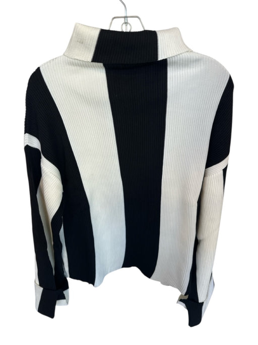 Theo Size L White & Black Viscose Blend Mock Neck Wide Stripe Ribbed Sweater White & Black / L