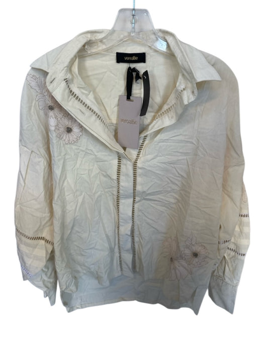Veroalfie Size Est M Cream & Blush Cotton Long Balloon Sleeve Cut Outs Top Cream & Blush / Est M