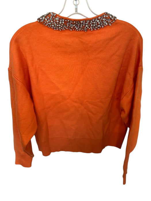 Theo Size M Orange & Silver Viscose Blend Rhinestone Collar Long Sleeve Sweater Orange & Silver / M