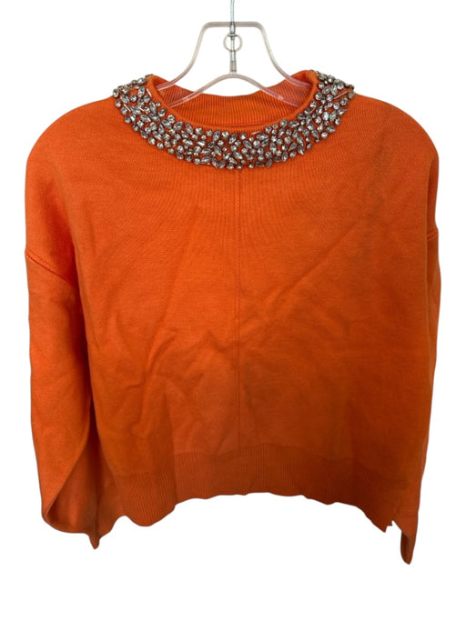 Theo Size M Orange & Silver Viscose Blend Rhinestone Collar Long Sleeve Sweater Orange & Silver / M