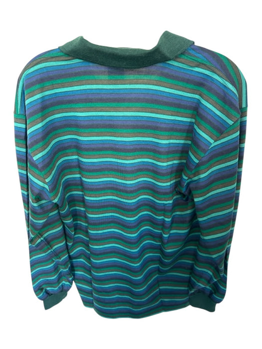 Dunhill Size 40 Teal & Gray Wool Striped Buttons Men's Polo Teal & Gray / 40