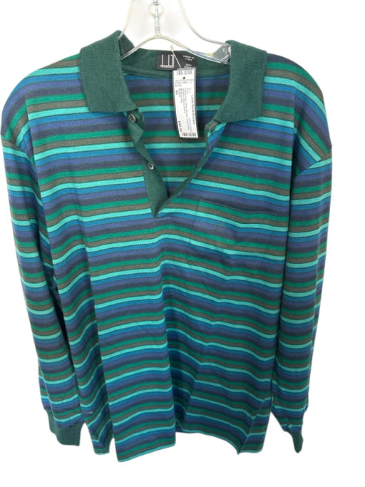 Dunhill Size 40 Teal & Gray Wool Striped Buttons Men's Polo Teal & Gray / 40