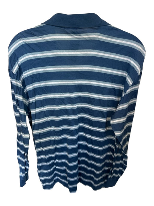 Dunhill Size 40 Navy & White Cotton Striped Buttons Men's Polo Navy & White / 40