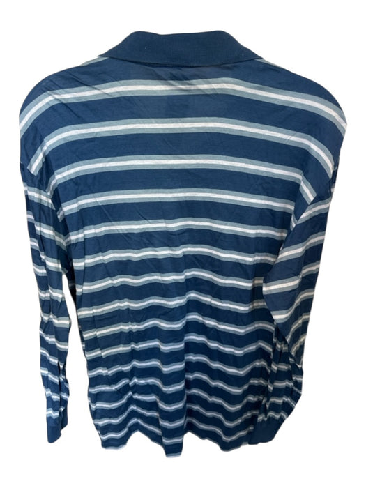 Dunhill Size 40 Navy & White Cotton Striped Buttons Men's Polo Navy & White / 40