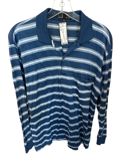 Dunhill Size 40 Navy & White Cotton Striped Buttons Men's Polo Navy & White / 40