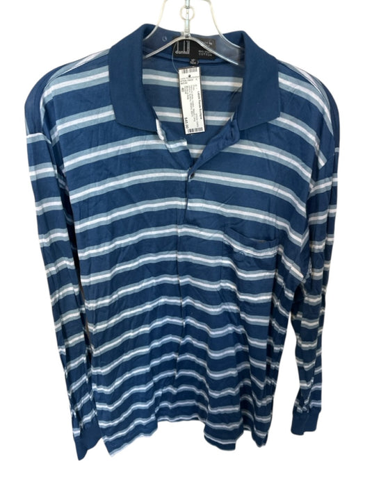 Dunhill Size 40 Navy & White Cotton Striped Buttons Men's Polo Navy & White / 40