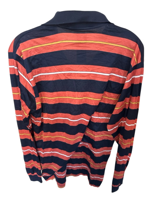 Dunhill Size 40 Rust & Navy Cotton Striped Buttons Men's Polo Rust & Navy / 40