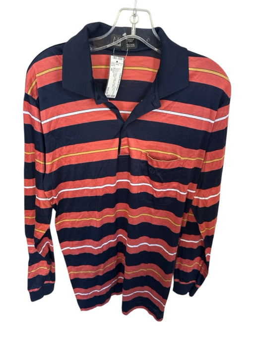 Dunhill Size 40 Rust & Navy Cotton Striped Buttons Men's Polo Rust & Navy / 40