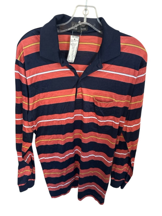 Dunhill Size 40 Rust & Navy Cotton Striped Buttons Men's Polo Rust & Navy / 40