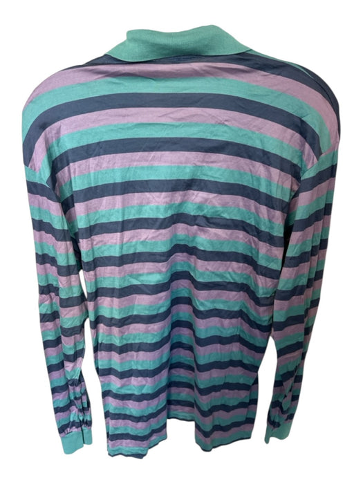 Dunhill Size 42 Purple & Sage Cotton Striped Buttons Men's Polo Purple & Sage / 42
