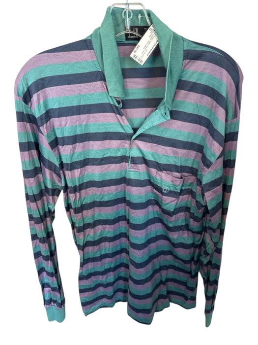 Dunhill Size 42 Purple & Sage Cotton Striped Buttons Men's Polo Purple & Sage / 42
