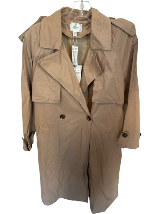 Jovonna London Size 4 Khaki & Brown Cotton Blend Long Sleeve Plaid Detail Coat Khaki & Brown / 4