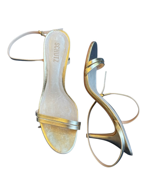 Schutz Shoe Size 9B Gold Leather Metallic Stiletto Ankle Strap Sandals Gold / 9B