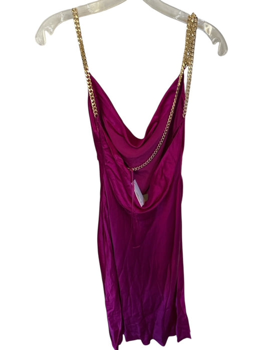 AIIFOS Size S Magenta & Gold Silk Chain Straps Cowl Neck High Slit Gown Magenta & Gold / S