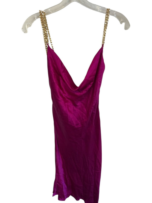 AIIFOS Size S Magenta & Gold Silk Chain Straps Cowl Neck High Slit Gown Magenta & Gold / S