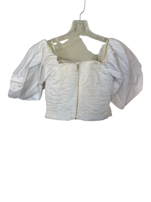 AIIFOS Size XS White Organic Cotton Blend Pleated Long Balloon Sleeve Top White / XS