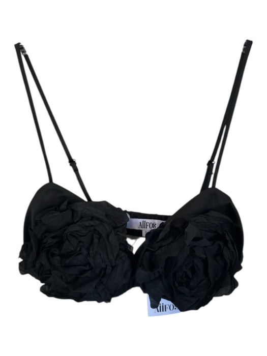 AIIFOS Size S Black Polyester Spaghetti Strap Flower Application Bralette Top Black / S