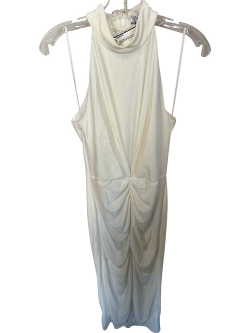 AIIFOS Size M Ivory Velvet High Neck Gathered Front Sleeveless Back Zip Dress Ivory / M
