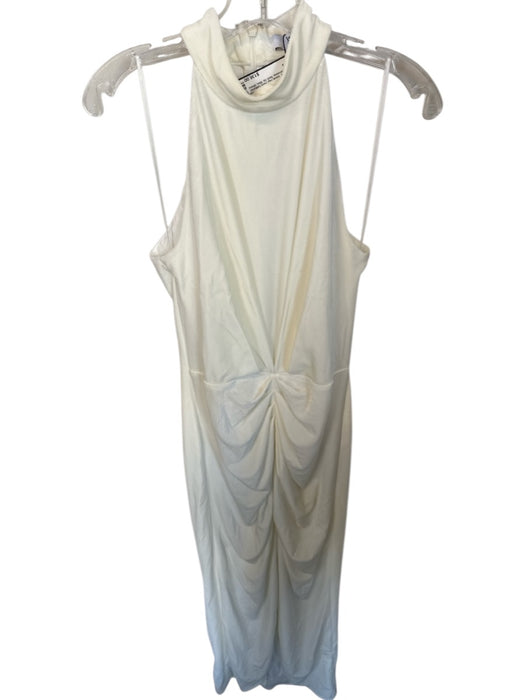 AIIFOS Size M Ivory Velvet High Neck Gathered Front Sleeveless Back Zip Dress Ivory / M