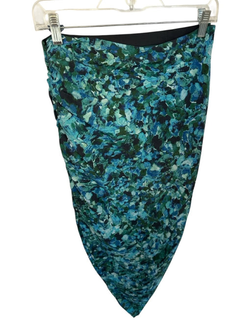 AIIFOS Size M Teal & Green Silk Side Zip Watercolor Midi Skirt Teal & Green / M