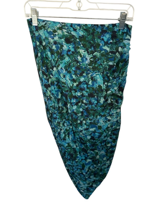 AIIFOS Size M Teal & Green Silk Side Zip Watercolor Midi Skirt Teal & Green / M