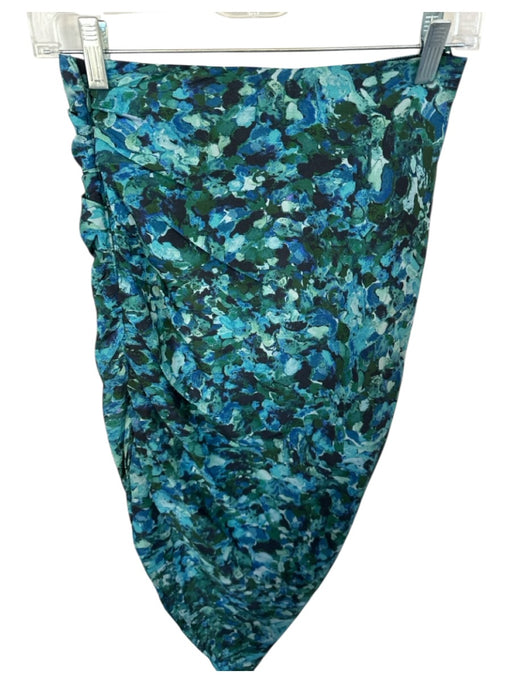 AIIFOS Size XS Teal & Green Silk Side Zip Watercolor Midi Skirt Teal & Green / XS